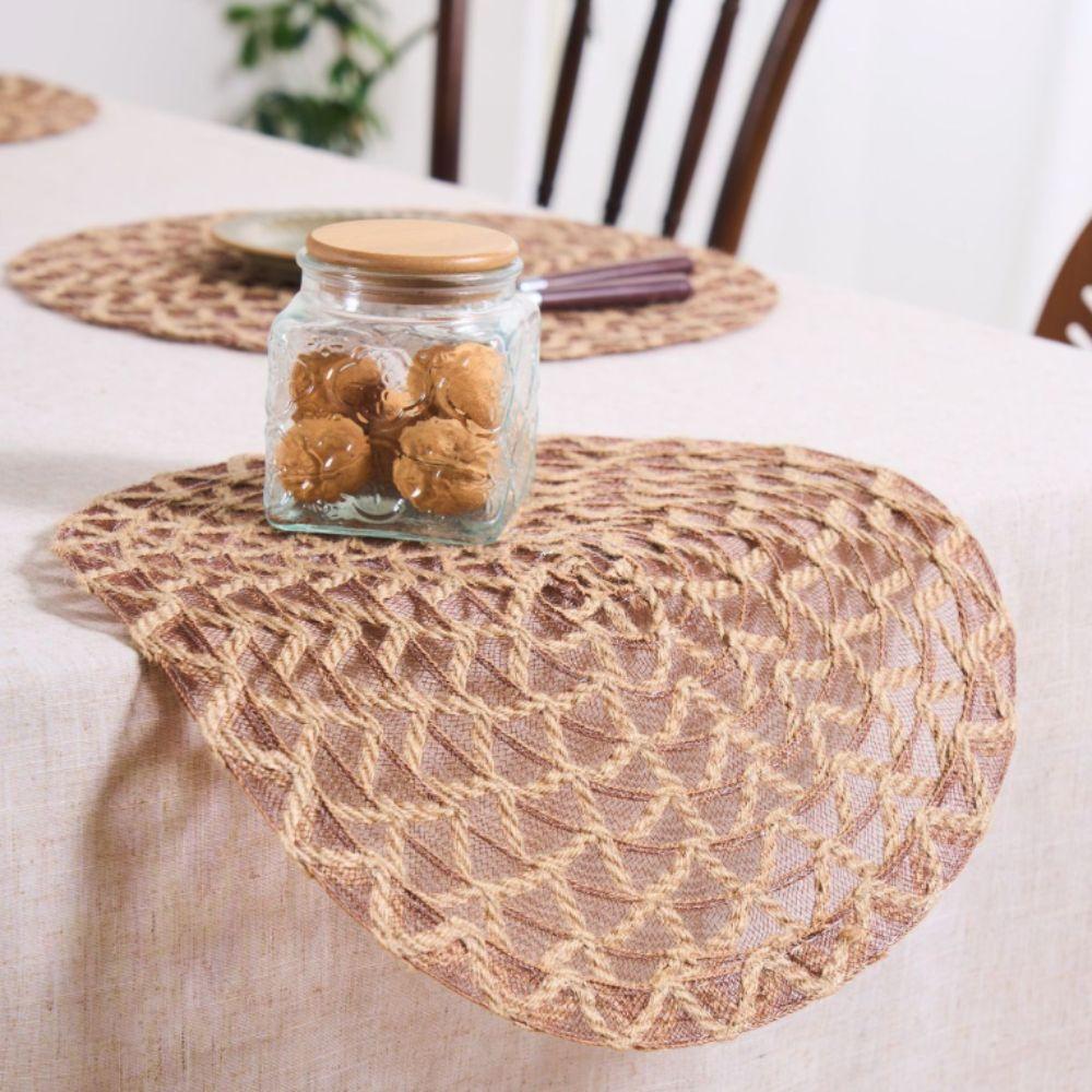 4 Pieces Durable Woven Natural Jute Place Mat Non-Slip Round Dish Mat Heat Insulation Wear-resistant Pot Mat Banquet