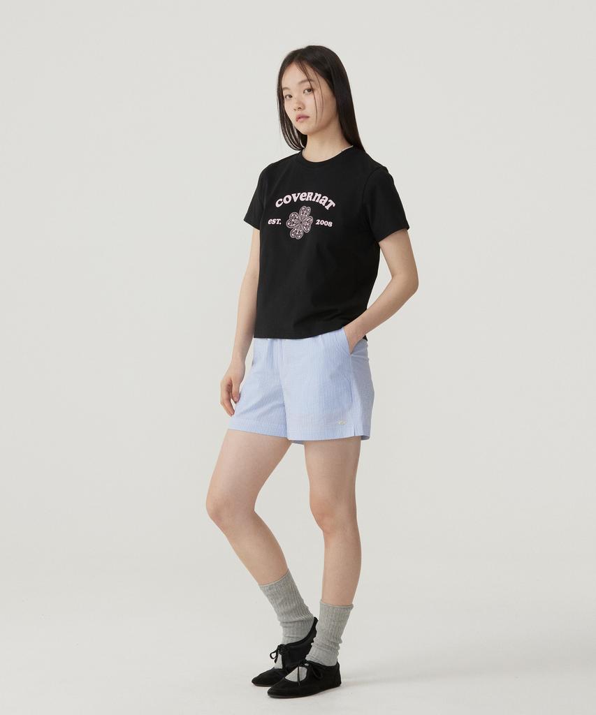COVERNAT WOMAN Regular Fit Arch Clover Heart T-Shirt Black