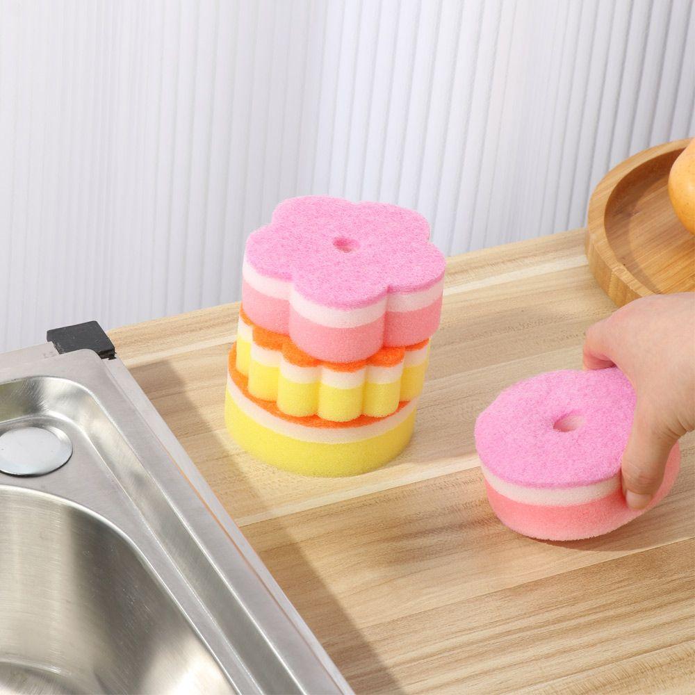 Home Wash Dishes Sponge Sponge Brush Tableware Flower Dishwashing Sponge Scouring Pads Round Shape