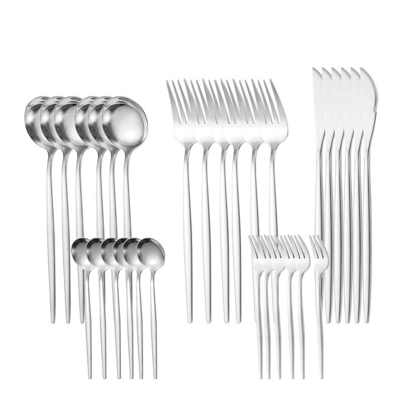 30 шт., набор столовых приборов черного золота, палочки для еды, нож, вилка, ложка, золотая нержавеющая сталь, корейский набор посуды, роскошный набор посуды