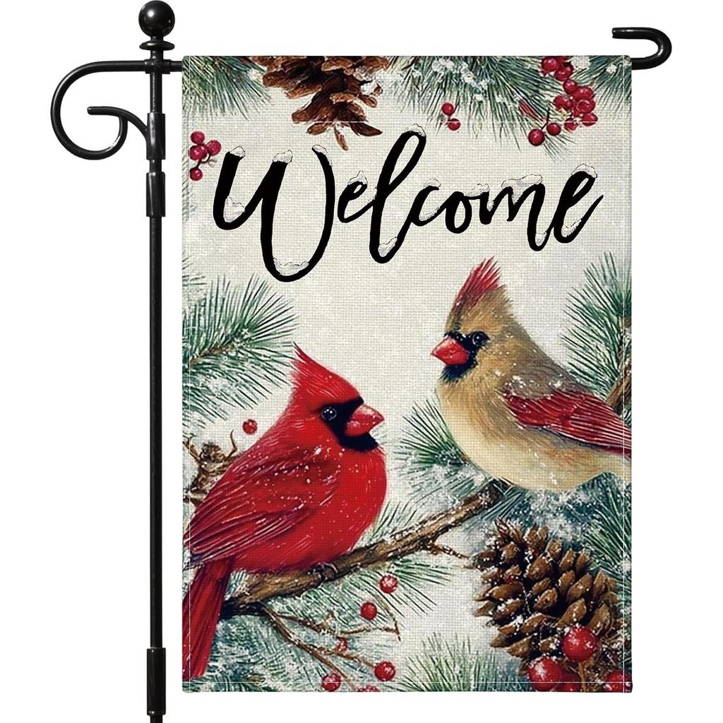 Christmas Garden Flag , Double-Sided Welcome Christmas Cardinal Pine Outdoor Flag Xmas Winter Holiday Farmhouse Yard Decoration for Outside