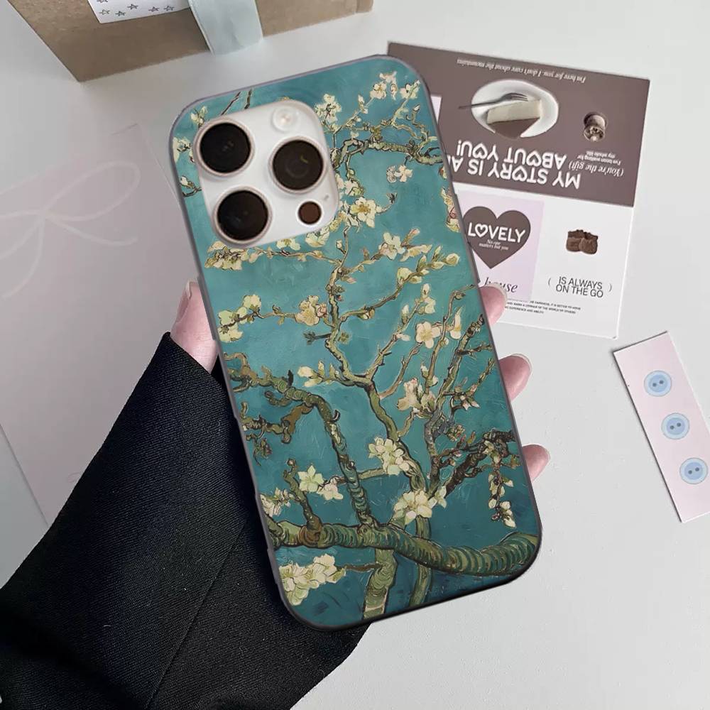 Чехол для телефона с картиной Ван Гога маслом Для IPhone 16 15 17 Pro 11 12 13 14 Pro Max Plus Мягкий Силиконовый Чехол-Ракушка с Волнистым Рисунком