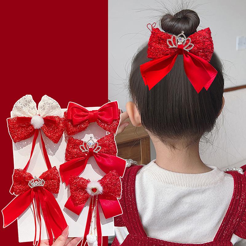 Милая красная лента-бантик для детей, заколка для волос Kawaii, годовая заколка для женщин и девочек, изысканные аксессуары для волос, подарки