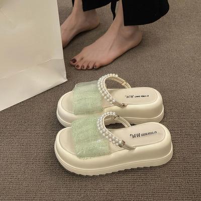 Маленькие тапочки на платформе, увеличивающие рост, женская летняя одежда 2025 года, новые интернет-знаменитости, ленивые сандалии, пляжные сандалии, две модели