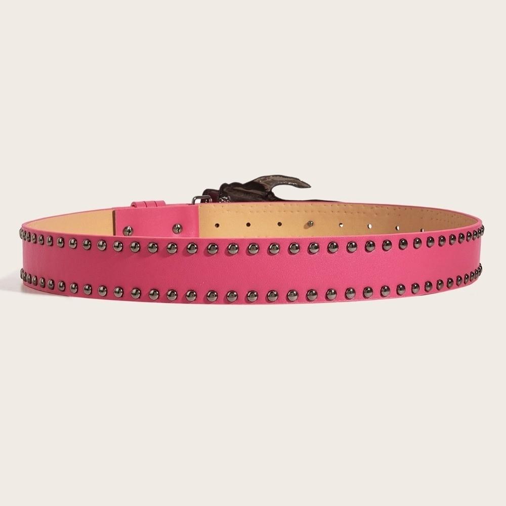 American Punk Skull Rivet Belt Jeans Decor PU Leather Waistbands Fashion Love Hand Palm Belt Youth