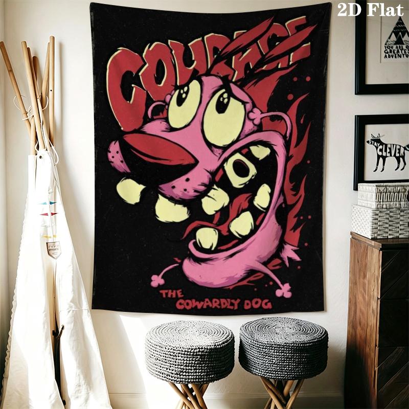 Courage Dog Wall Tapestry Aesthetic Wall Hanging Printed Fabric Blanket Decorative Tapestries for Bedroom Living Room Home Decor