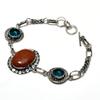 Red Sunstone Blue Topaz Gemstone 925 Silver Plated Jewelry Bracelet 6-8"