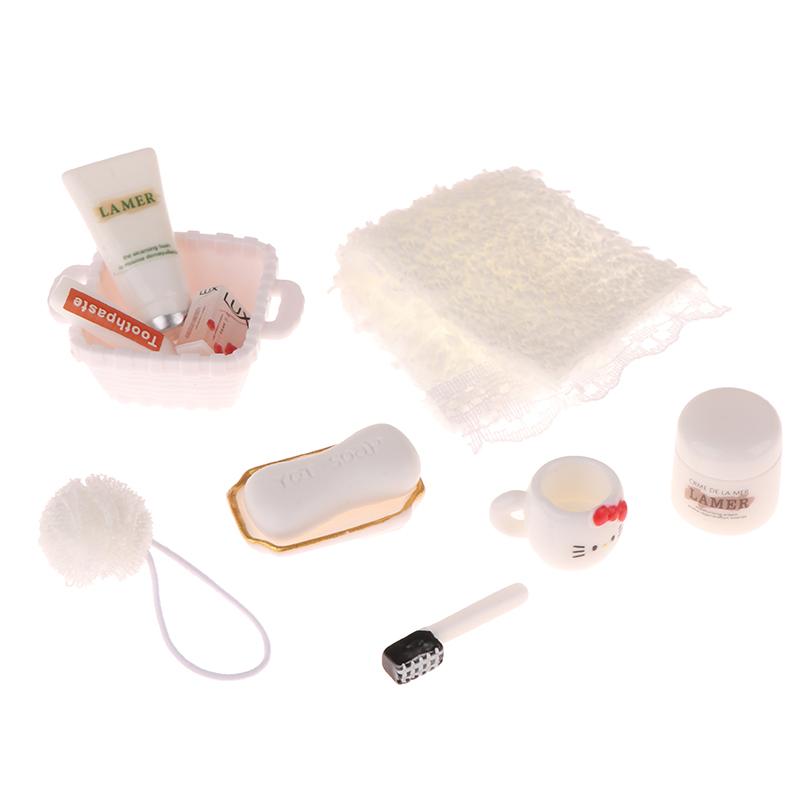 1/12 Миниатюрный набор туалетных принадлежностей и косметики Китти для кукольного домика, Декор для ванной комнаты кукольного домика, Реквизит для создания микро-сцен, Игрушка для детей