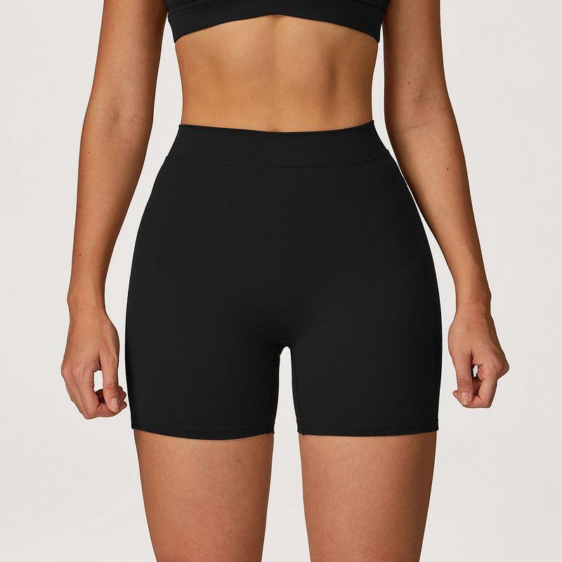 and American Style Brushed Yoga Shorts for Women, High-Waisted, Stretchy, Tight-Fitting, Peach-Lifting Shorts, Running and Fitness Sports Pants