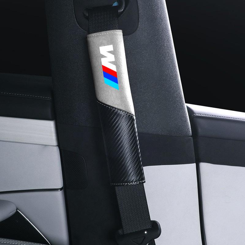 BBKS3 2pc Leather Car Seat Belt Shoulder Cover Safety Protective Pad For BMW M F10 F20 E83 E90 E92 E93 X1X5 X6 F30 G03 E43 E53 E63 E84