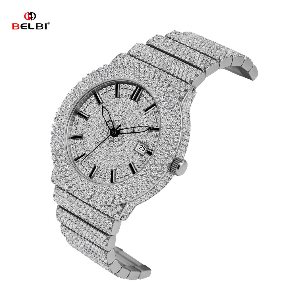 Bling Diamond Wrist Watches for Ladies Sparkling Full Crystal Quartz Watch Date Waterproof Fashion Dress Watch for Man