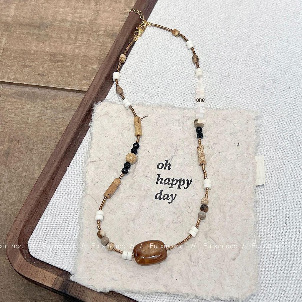 Ожерелье из бисера из натурального камня FX Maillard: Ретро-шикарная легкая роскошная цепочка на ключицу, высококачественный и универсальный стиль