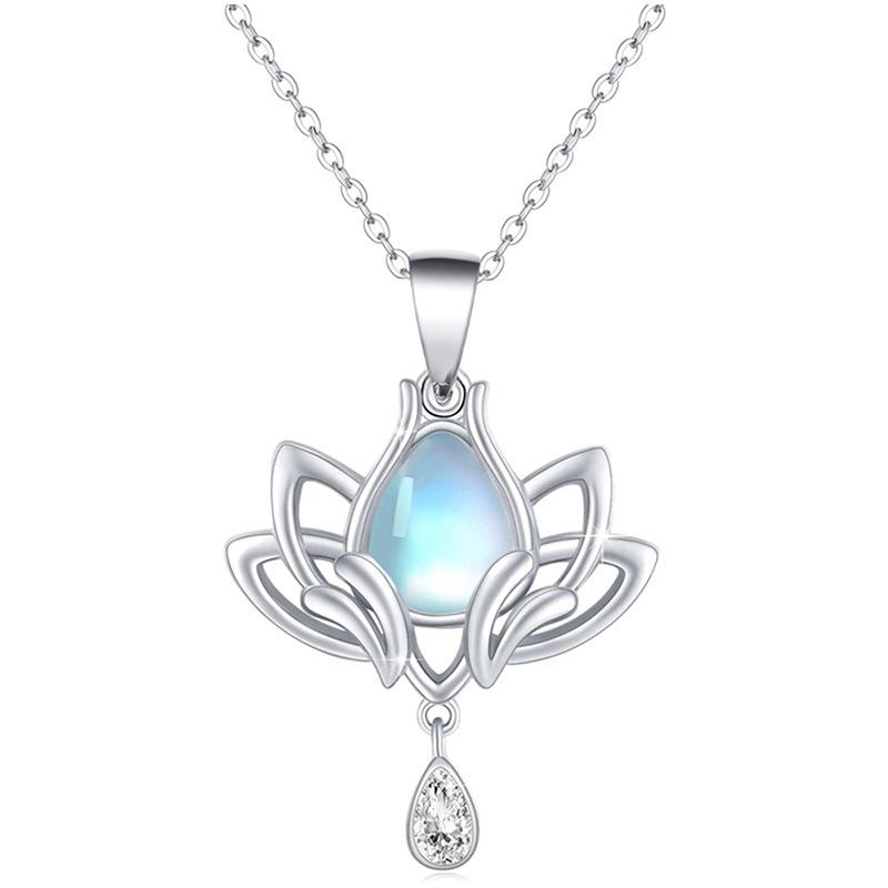 Ожерелье с изображением лотоса в форме капли воды, элегантная подвеска с имитацией лунного камня