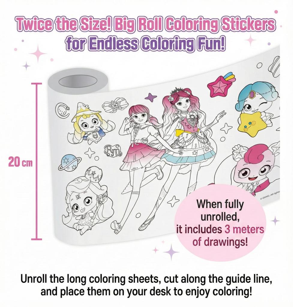 Made In Korea, KC Certified - Princess Catch! Teenieping Season 5 – BIG Roll Coloring Sticker