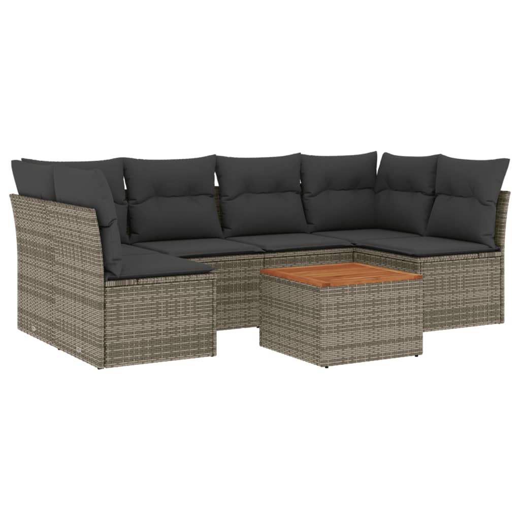 7 Piece Garden Sofa Set with Cushions Gray Poly Rattan