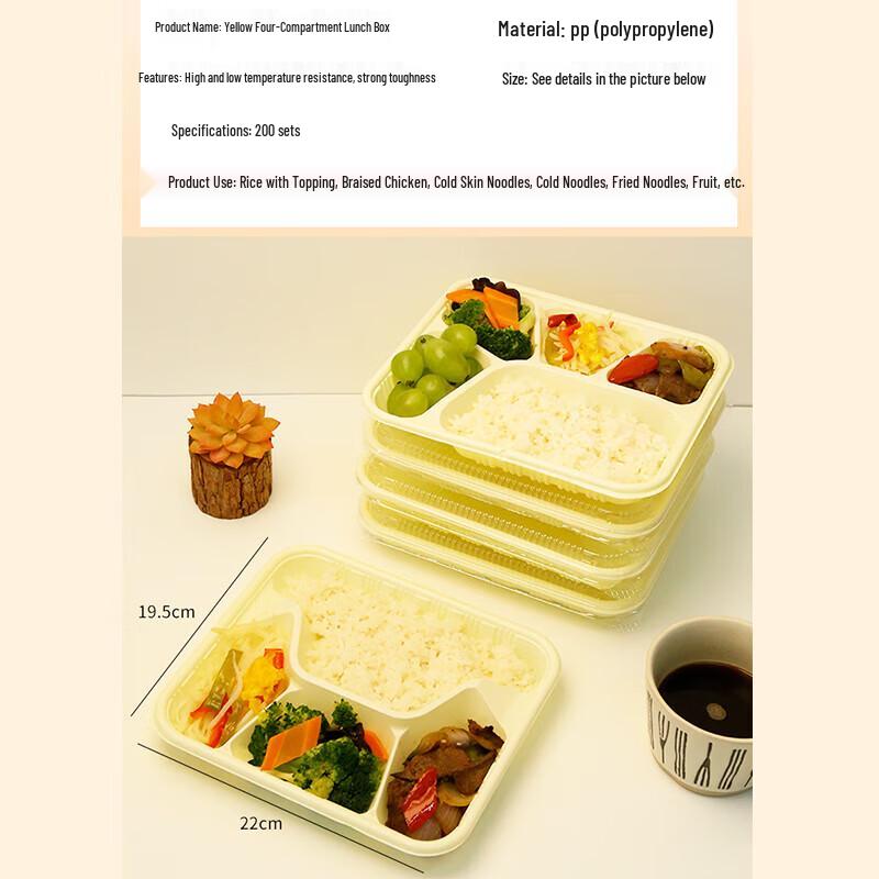 Disposable Rectangular 4-Compartment Lunch Box with Lid