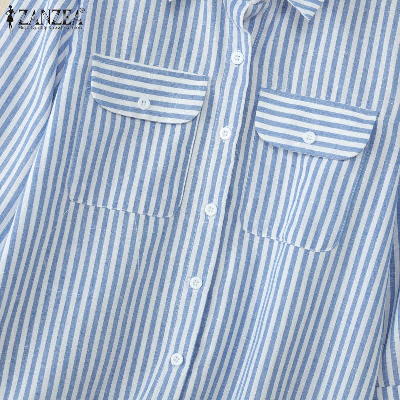 ZANZEA Женская блузка с отложным воротником, свободного кроя, с рукавом 3/4, в полоску