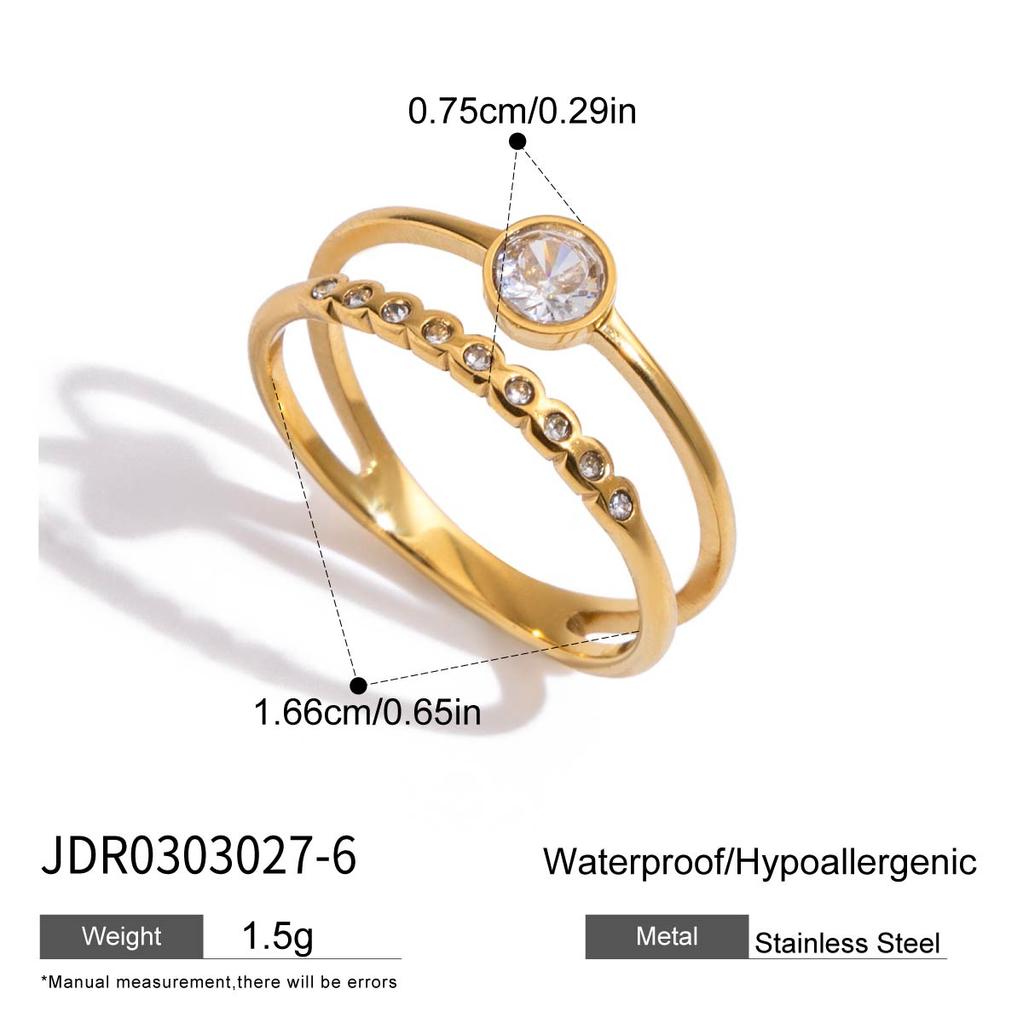 Youthway Delicate Zircon Rings For Women Minimalist  Gold Plated Stainless Steel Open Rings Simple Fashion Jewelry Girls Gift