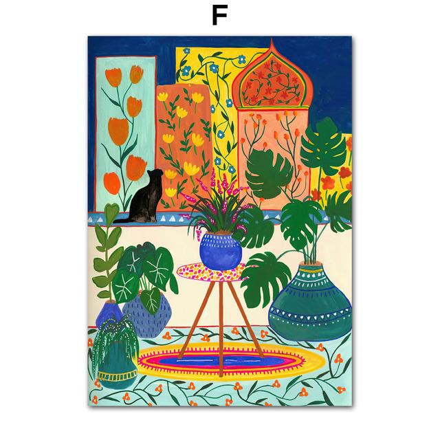 Тропический Тигр, Леопард, Рыба, Лотос, Марокко, Ваза, настенная живопись на холсте, постеры и принты, настенные панно для декора гостиной, без рамки