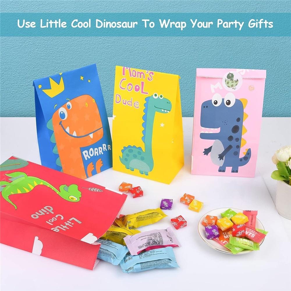 Подарочные пакеты, 24 упаковки бумажных пакетов с динозаврами, бумажные пакеты для вечеринок с милыми наклейками для детских вечеринок, праздников, дня рождения ребенка