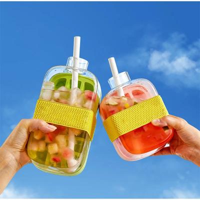 Бутылка для воды 2-в-1 с трубочкой, силиконовая форма для кубиков льда, пресс-форма для изготовления льда пищевого качества, стакан для ледяных напитков, стакан для фруктового сока для улицы