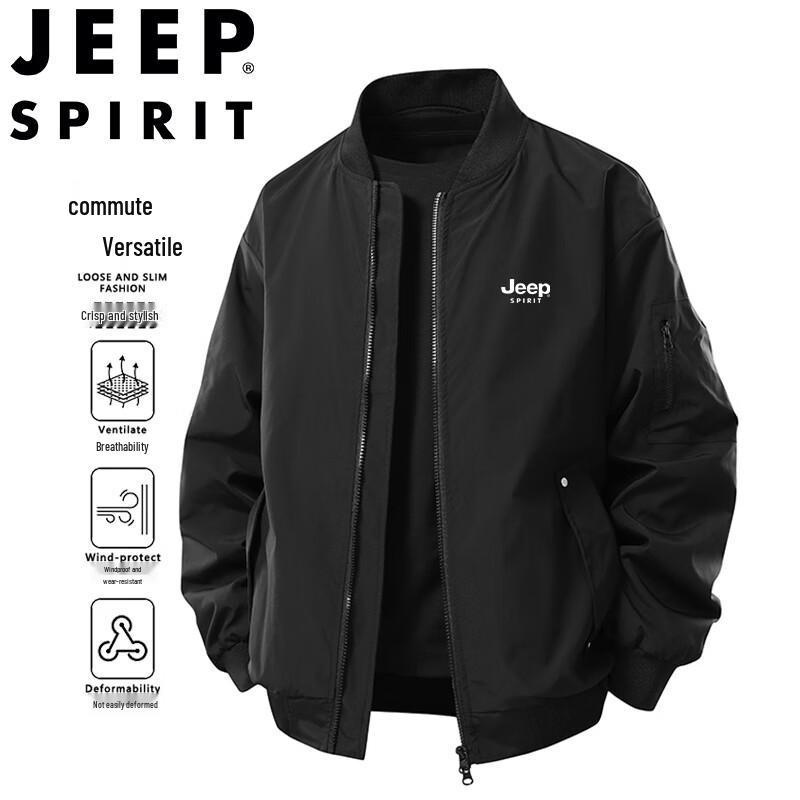 JEEP SPIRIT Men's Solid Color Casual Baseball Jacket