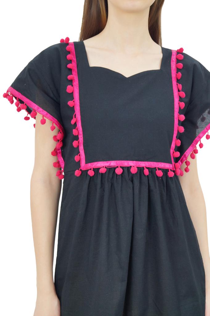 Bimba Женское кимоно короткое платье-кафтан с помпоном и кружевом в стиле бохо на пляже