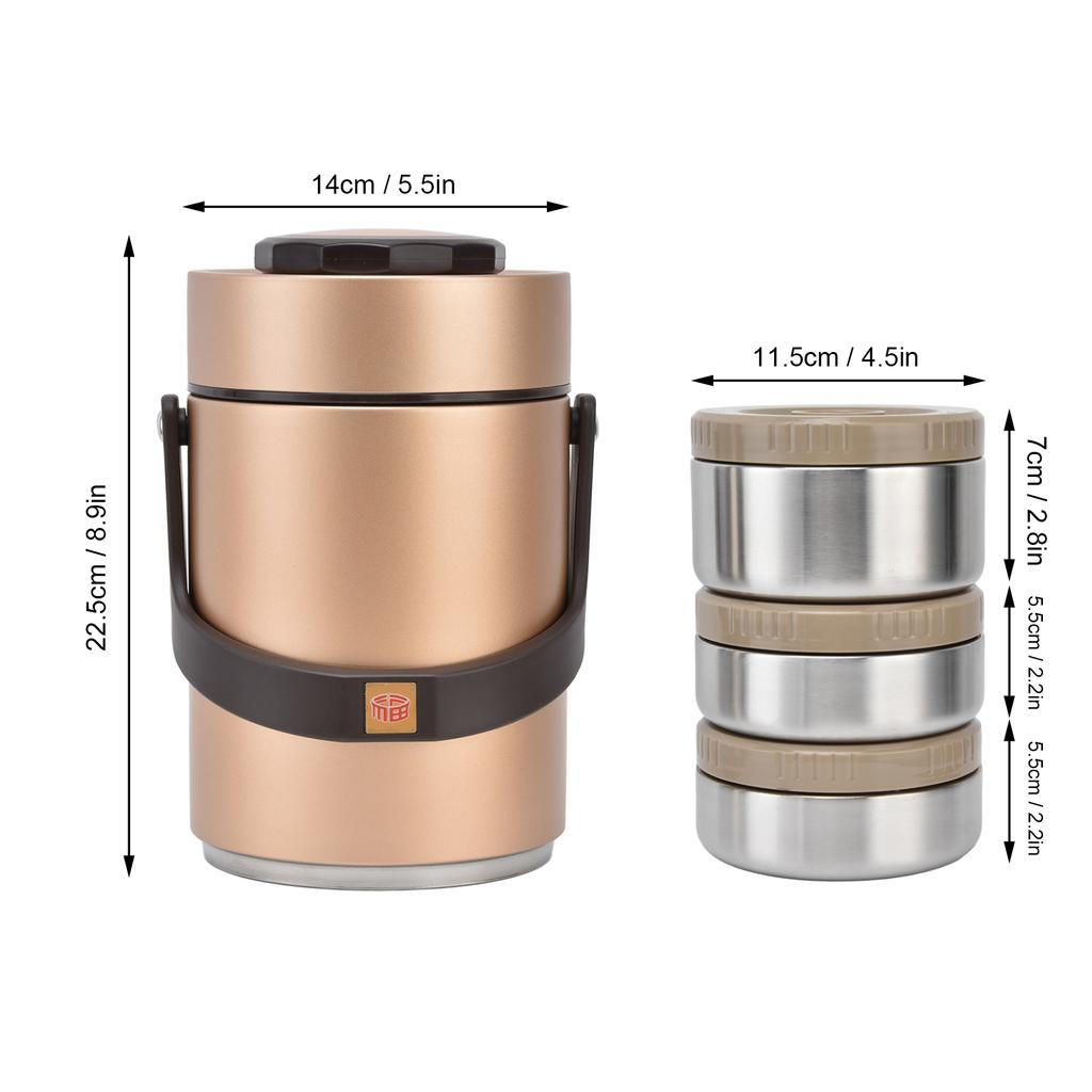 1Pcs 304 Stainless Steel Vacuum Insulation Lunch Box Portable 3 Layer Vacuum Insulated Barrel Multi Layer Insulated Lunch Box