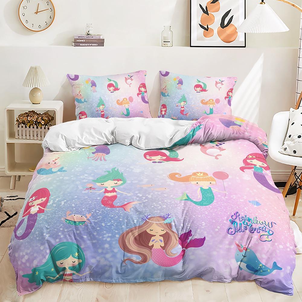 3D Printed Mermaid Princess Bedding Set for Girls and Women, Dreamy Quilt Cover Pillowcases 2/3pcs Gift