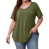 Women's Solid Color Large Size V-neck Top Loose Pocket T-shirt