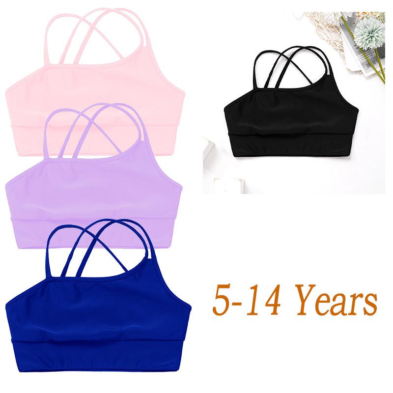 Children‘s Strappy Back Crop Vest Asymmetrical Spaghetti Straps Sleeveless Open Back for Sporty Daily Wear and Exercise