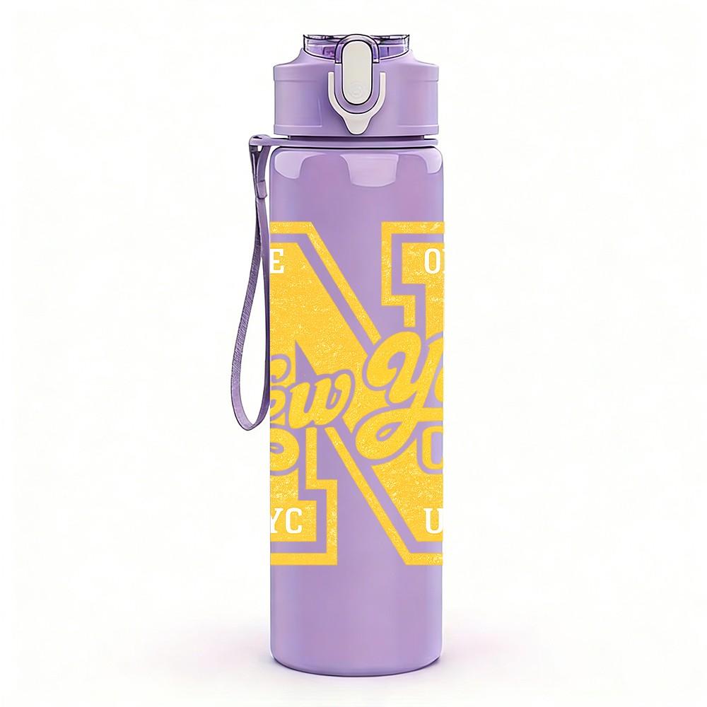 1PC Letter N Monogram 750ml Color Plastic Sports Water Bottle Leakproof Flip Straw Lid Suitable for Sports Office Home Use