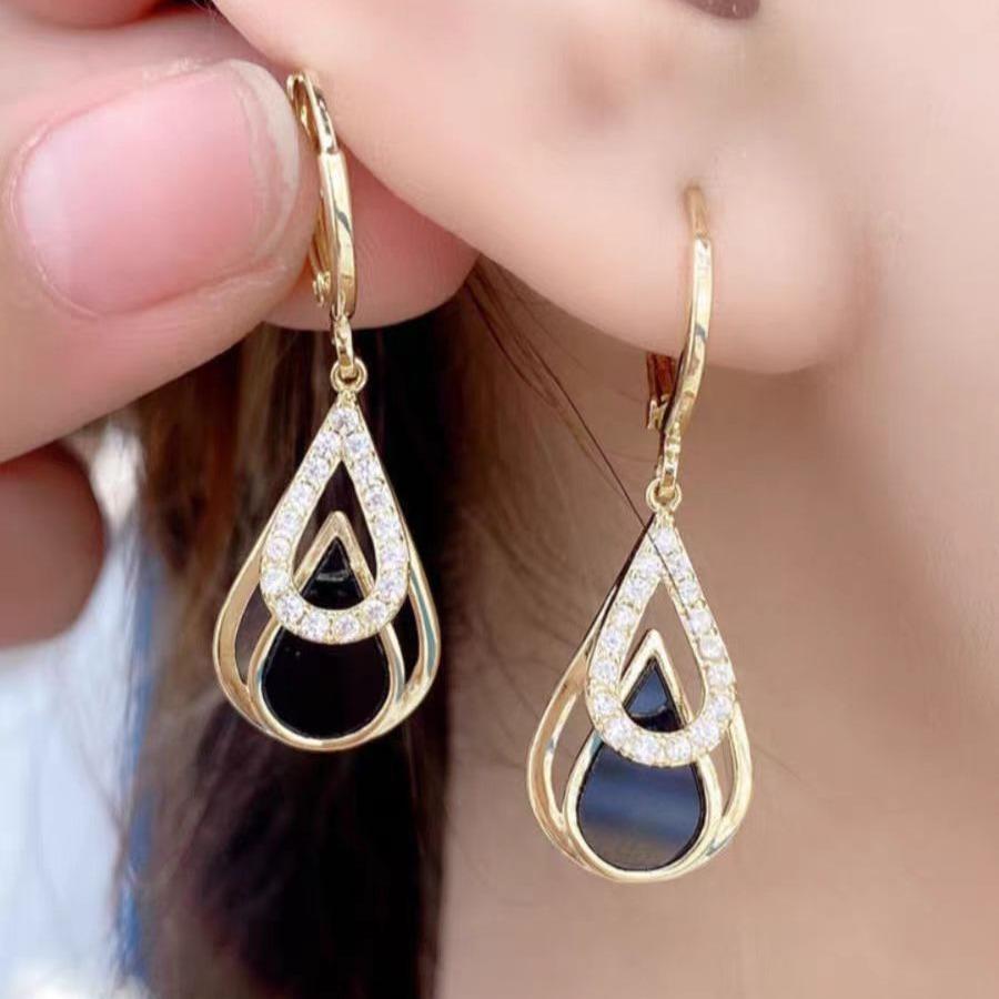 Black Hollow Double Waterdrop Pendant Earring for Women Korean Geometry New Fashion Party Jewelry Girl Gift