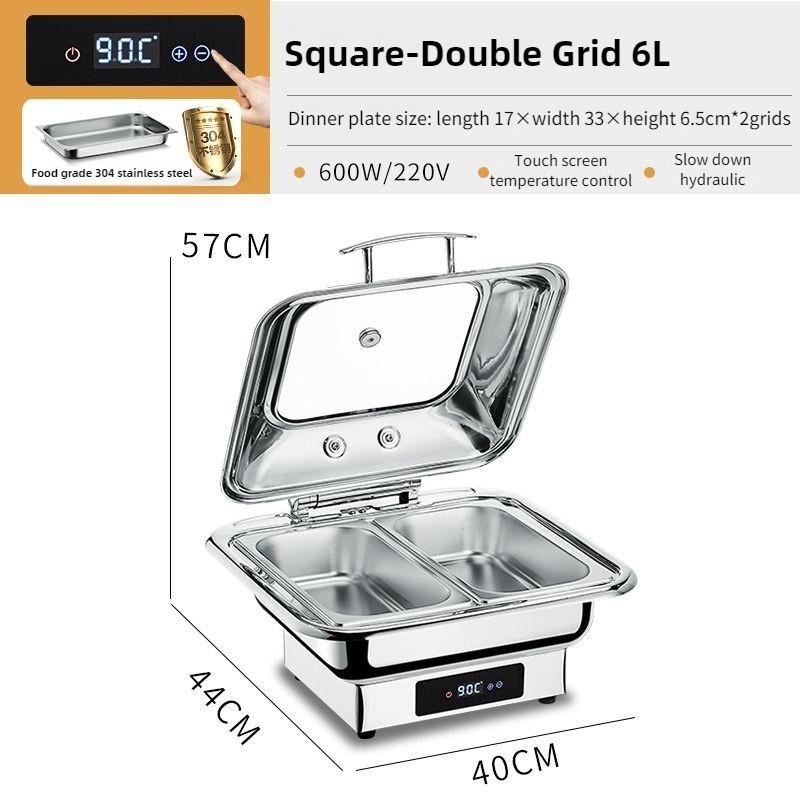 Electric Chafing Dish Adjustable Temp Roll Top Food Warmer Temp Display Catering Buffet Stove Stainless Steel Buffet Servers