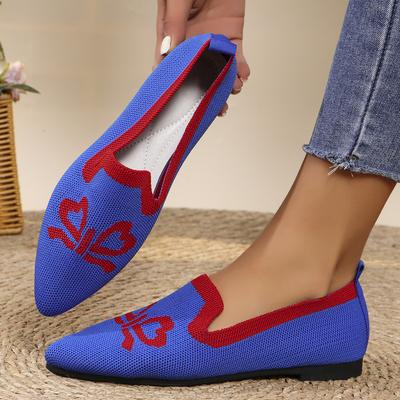 Новые модные женские туфли на плоской подошве с острым носком, однотонные трикотажные туфли без застежек, повседневные дышащие балетки для женщин, туфли на плоской подошве, женские мокасины