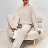 Women's Fuzzy Fleece Pajamas Set Winter Plush Pullover Hoodies And Pants Lounge
