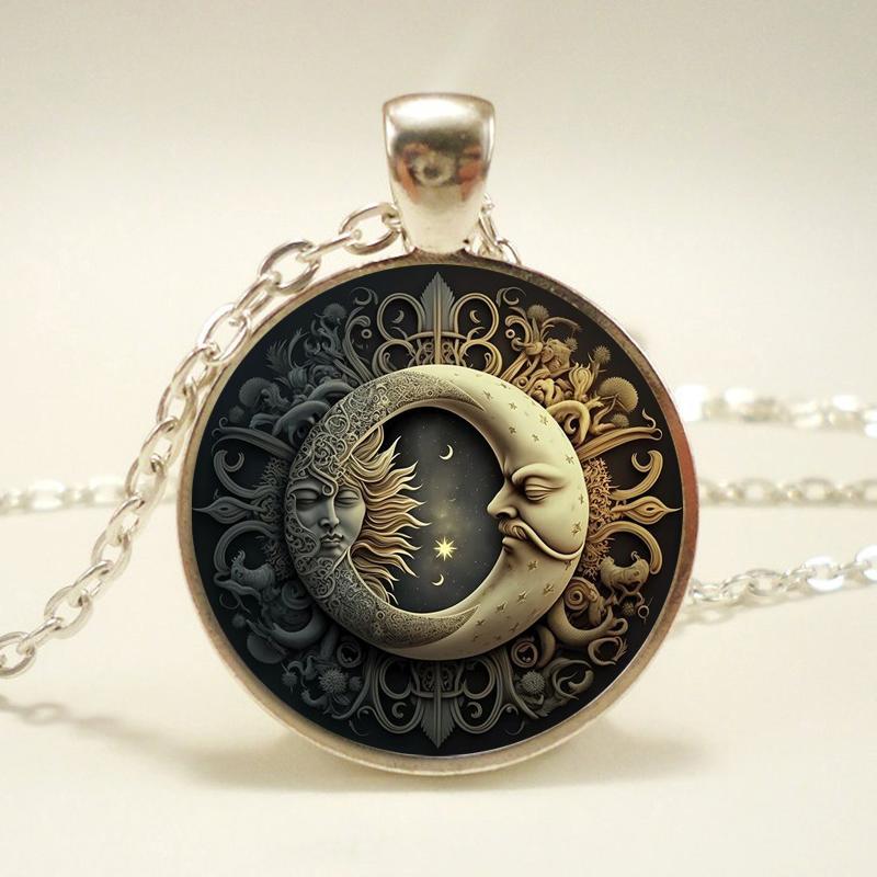 Колдовское ожерелье с подвеской из стекла «Луна и Солнце» и кабошоном, женское ожерелье, ювелирные изделия