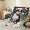 Christmas dog Printed Flannel Blanket, soft throw for bedroom sofa, washable, Christmas present, great gift.