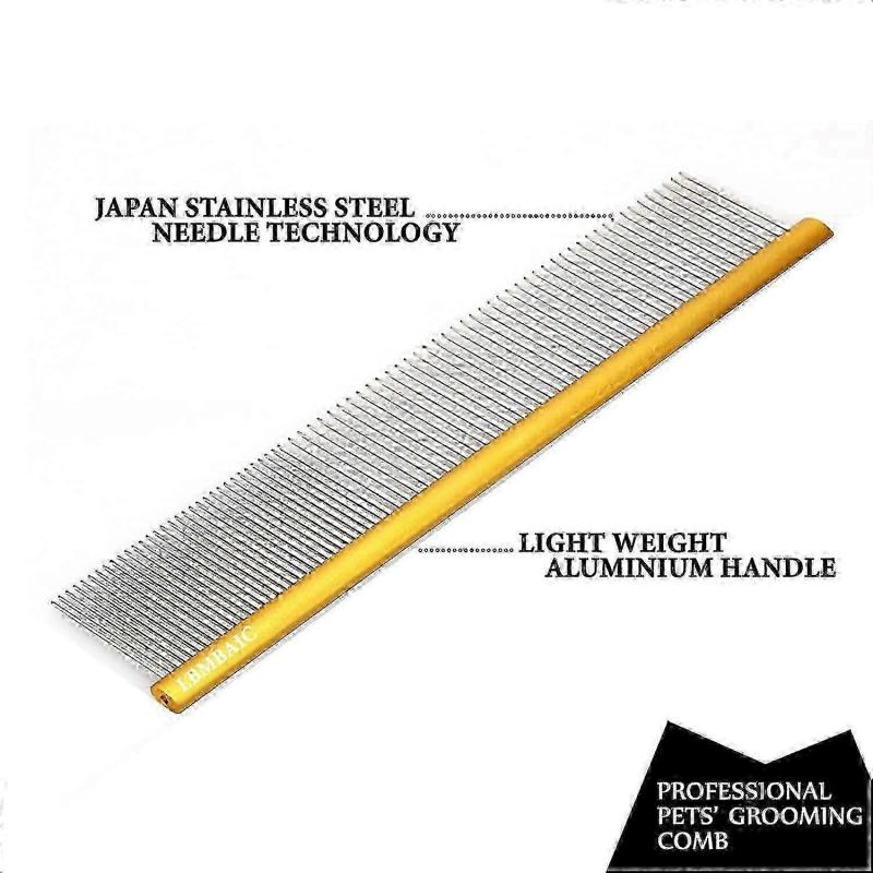 Professional Groomer Use Dog Comb For Shedding Tangles,Knots,Mats.Greyhound Comb With Long Wide Metal Tooth.Dog Grooming Comb For Long Hair DogsGold-G