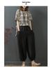 Women's Summer 100% Cotton Linen Lantern Pants - Casual, Loose, Nine-Point, Tie-Cuff Harem Style