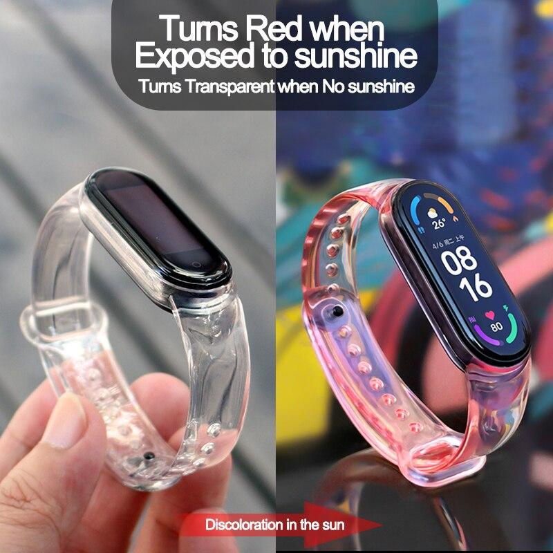 Ремешок для Xiaomi Mi Band 6 5 4 3 Браслет со сменой цвета для Mi Band5 ТПУ Анти-пот Браслет на запястье для Miband Замена ремешка Ремешки для часов 8 9 10 Браслет