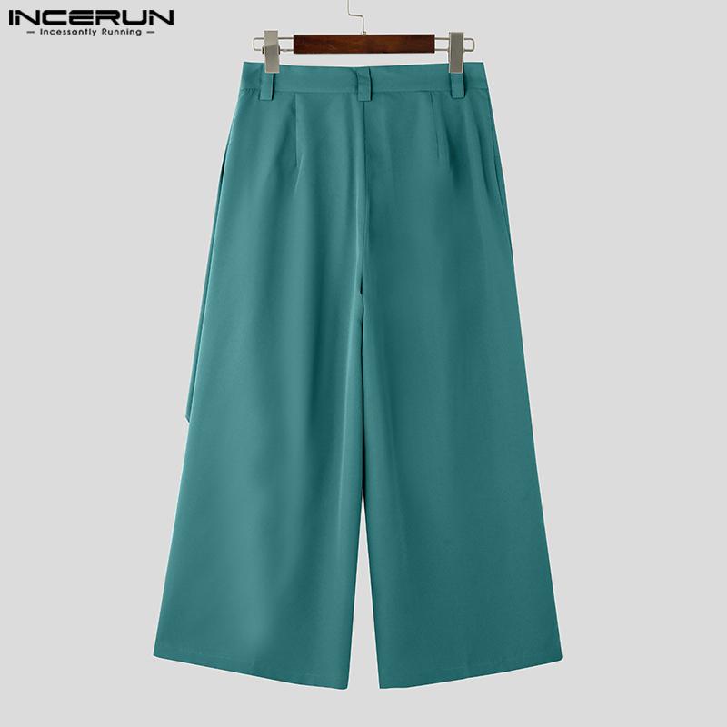 INCERUN Мужские повседневные брюки с застежкой-молнией и высокой талией, нестандартные длинные брюки