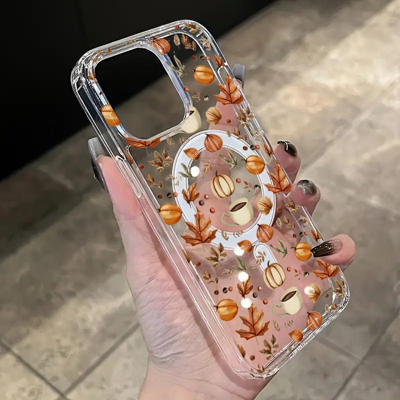 Чехол для телефона 'Тыква Осенние Листья Кофе' для iPhone 17 16 15 14 13 12 11 Pro Max 16e 7 8 Plus X XR XS Магнитный Прозрачный Жесткий Чехол