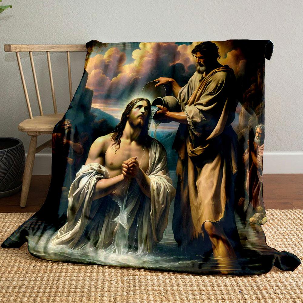 Jesus Baptism Scene Blanket  Printed Blanket for Living Room Bed Couch lunch break Soft Cozy Blanket for Friend's festival Gift