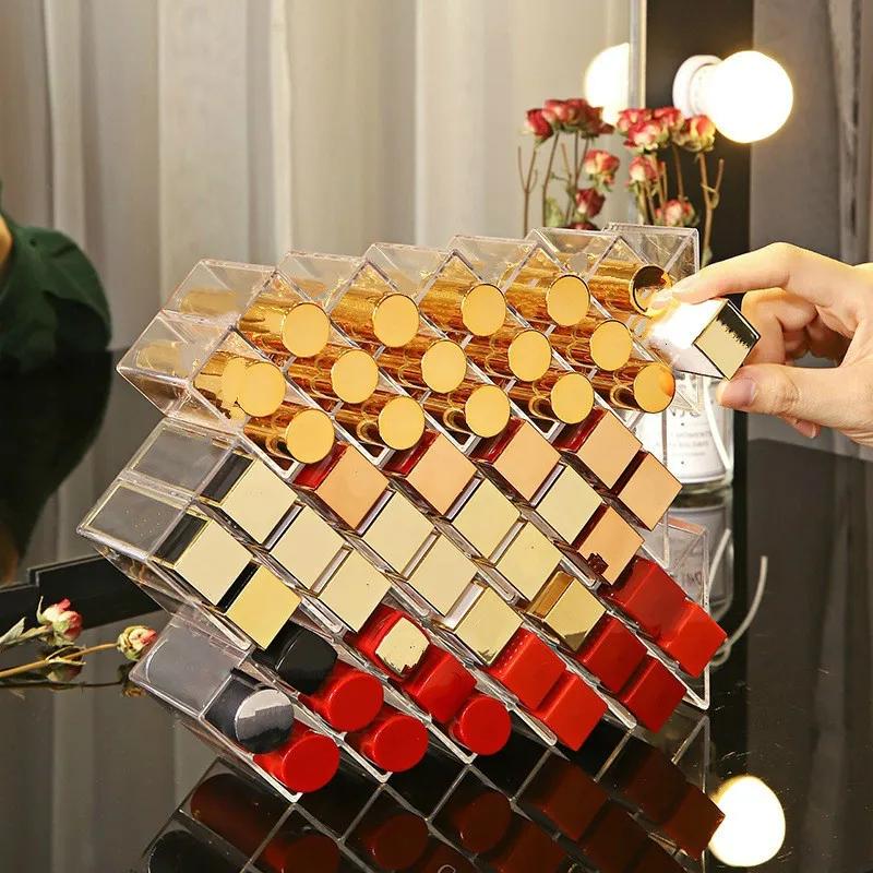 16/28 Косметическая коробка для хранения помады Прозрачный акриловый пластик Общежитие Настольная Многосекционная Стойка для хранения