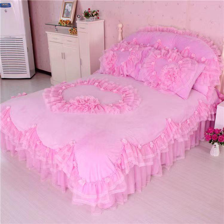 Размер King Size/Queen Size/Twin Size Кружевная утолщенная стеганая юбка-кровать Пододеяльник Наволочка Комплект из четырех предметов Теплая спальня Простое постельное белье Высокое качество