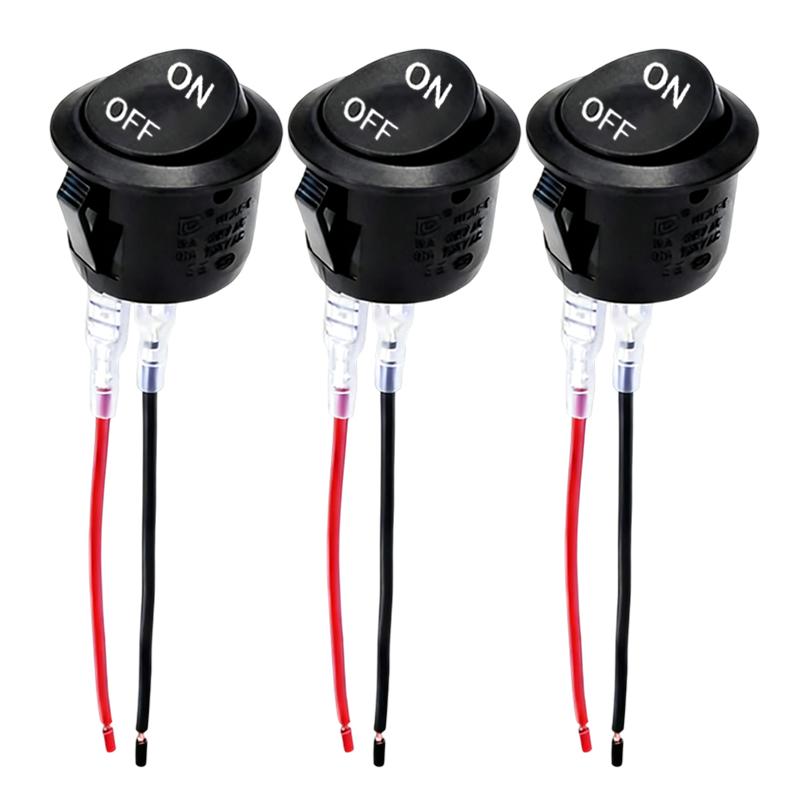 10/1Pcs Round Rocker Switch ON/Off SPST 2Pin Latching Toggle Switch Snap Boat Car Round Switches Pre-Wired 6A/250V 10A/125V Pushbutton Switches 3