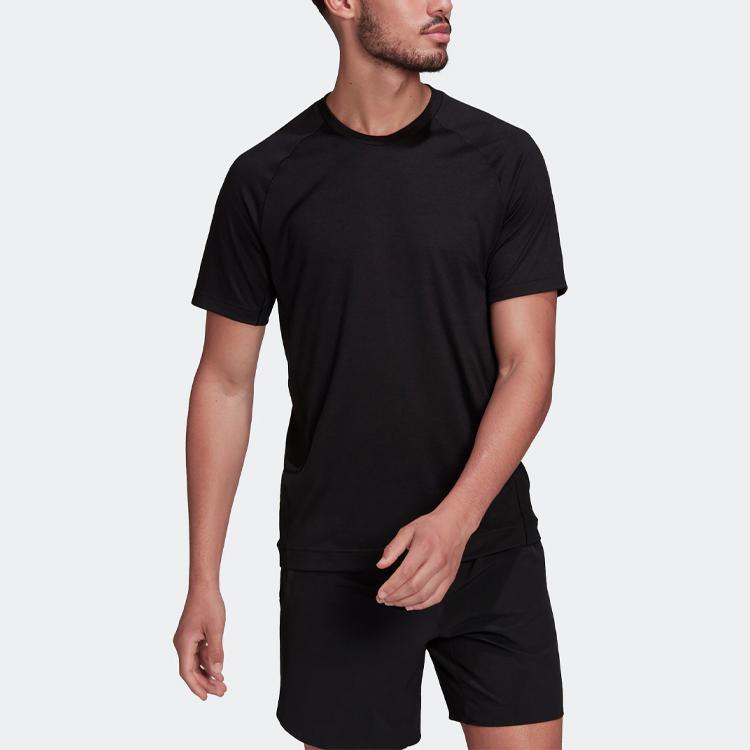 adidas Однотонная спортивная футболка с круглым вырезом для мужчин, черный цвет HC4433