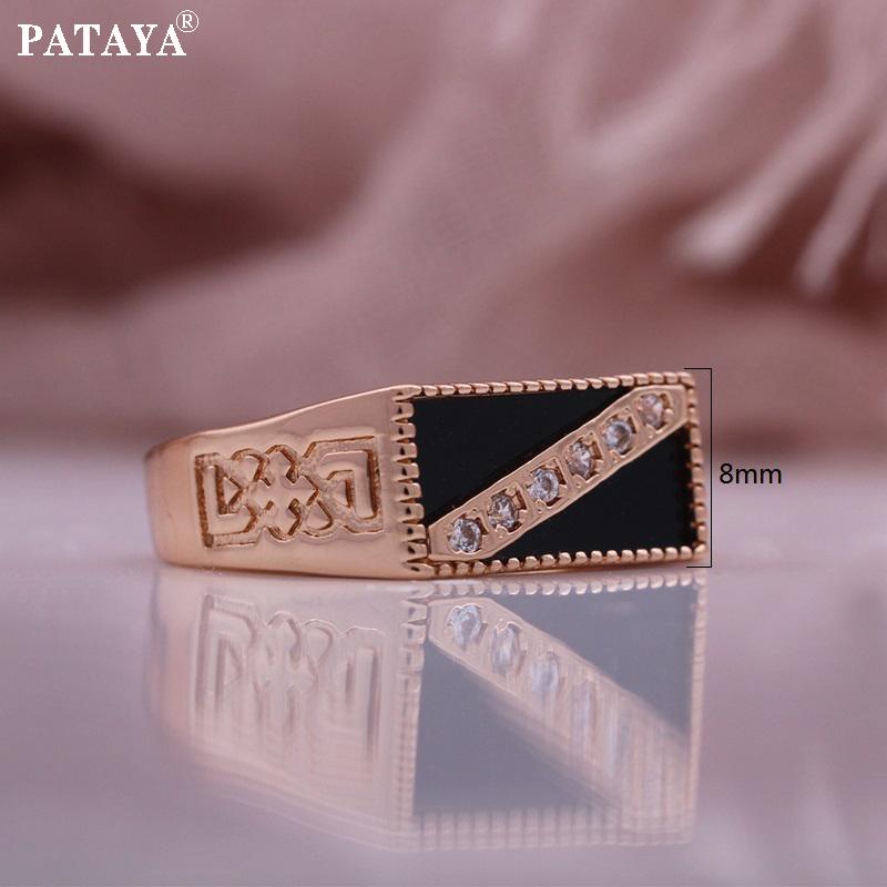 PATAYA Кольца из розового золота с инкрустацией из белого искусственного циркония и черной масляной краской