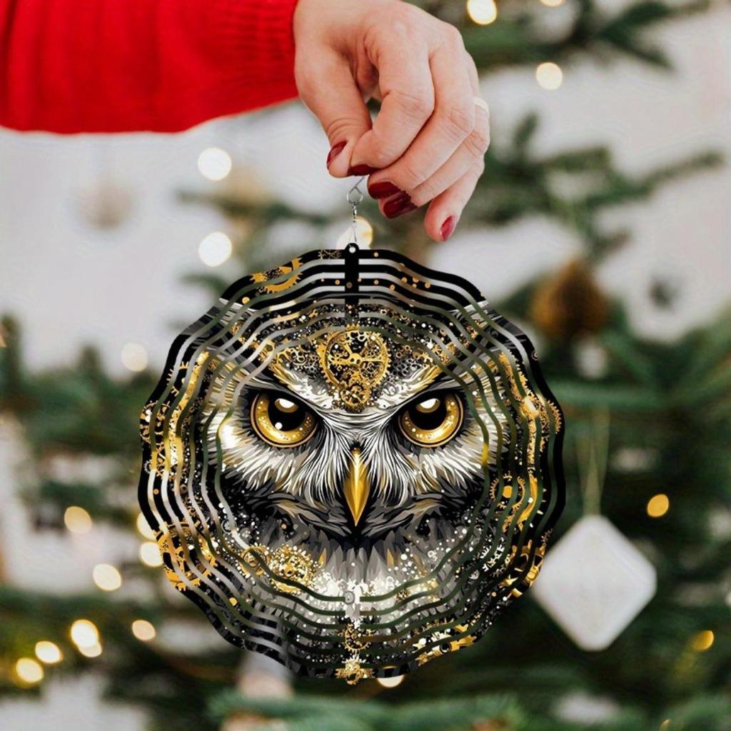 Elegant Owl Wind Spinner - Luxurious Golden & Black Metal Garden Sculpture, 2D Outdoor Decor with Intricate Feather Patterns, No Power Required
